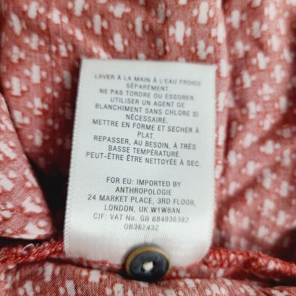 Holding Horses Anthropologie Dress S Rust Red Printed Tiered Button Front - Picture 10 of 12